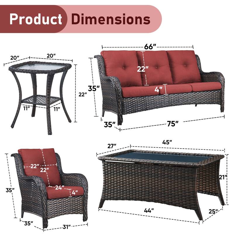 Pocassy Outdoor Patio Sofa Chairs with Coffee Table