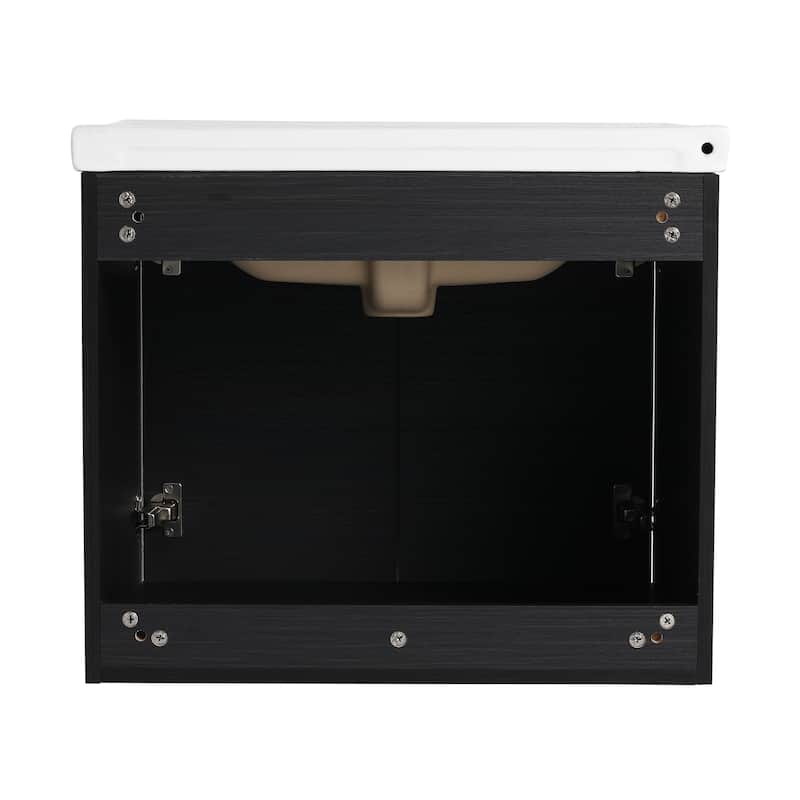 24-Inch Soft-Close Bathroom Vanity with Ceramic Sink, Ample Storage, Wall-Mounted Design for Compact Bathrooms