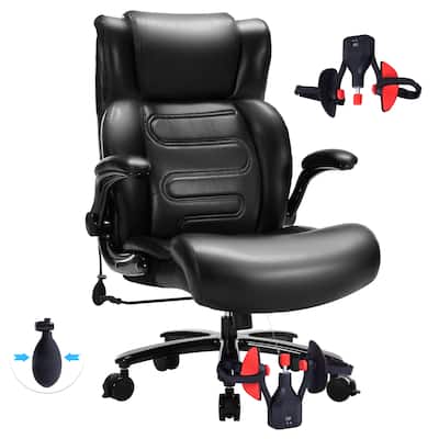 Large High Back Office Chair Extra Wide Seat Computer Chair with Thigh Exerciser Lumbar Support and Metal Base, for Office