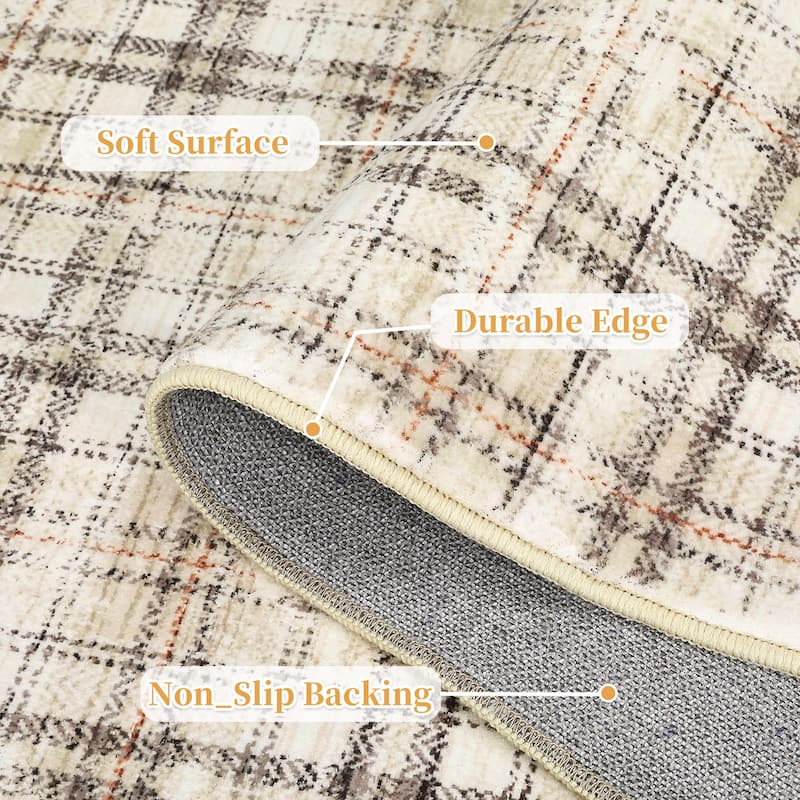 Garvee Earthy Plaid Soft Low Pile Foldable Area Rug