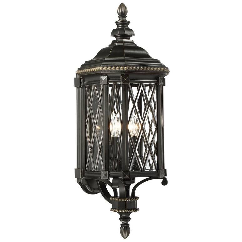 The Great Outdoors 4 Light Outdoor Wall Sconce from the Bexley Manor - Black with Gold Highlights