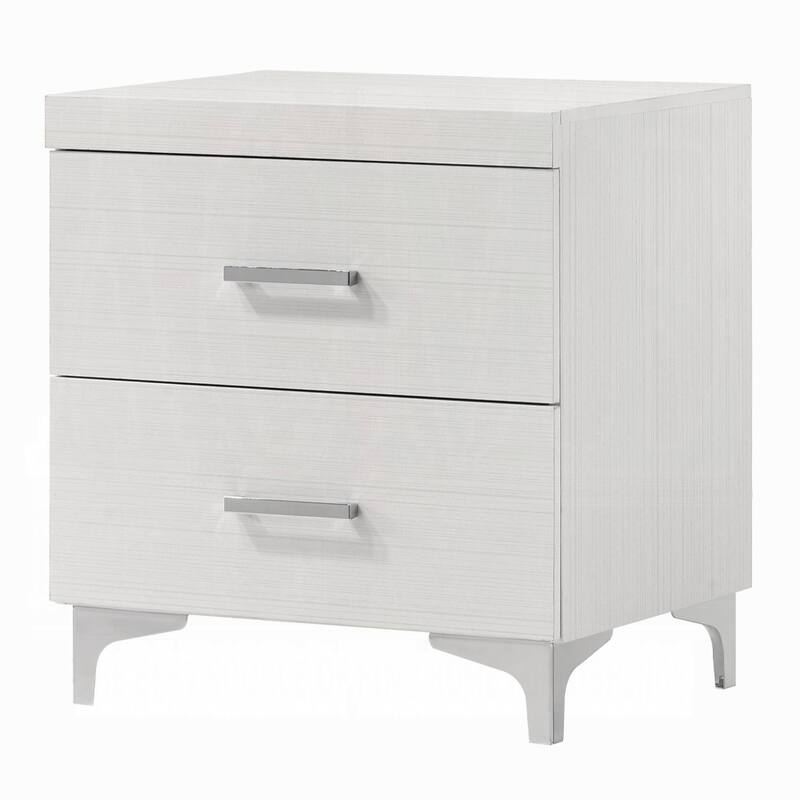 Modern Contemporary White Finish Nightstand with Two Drawers