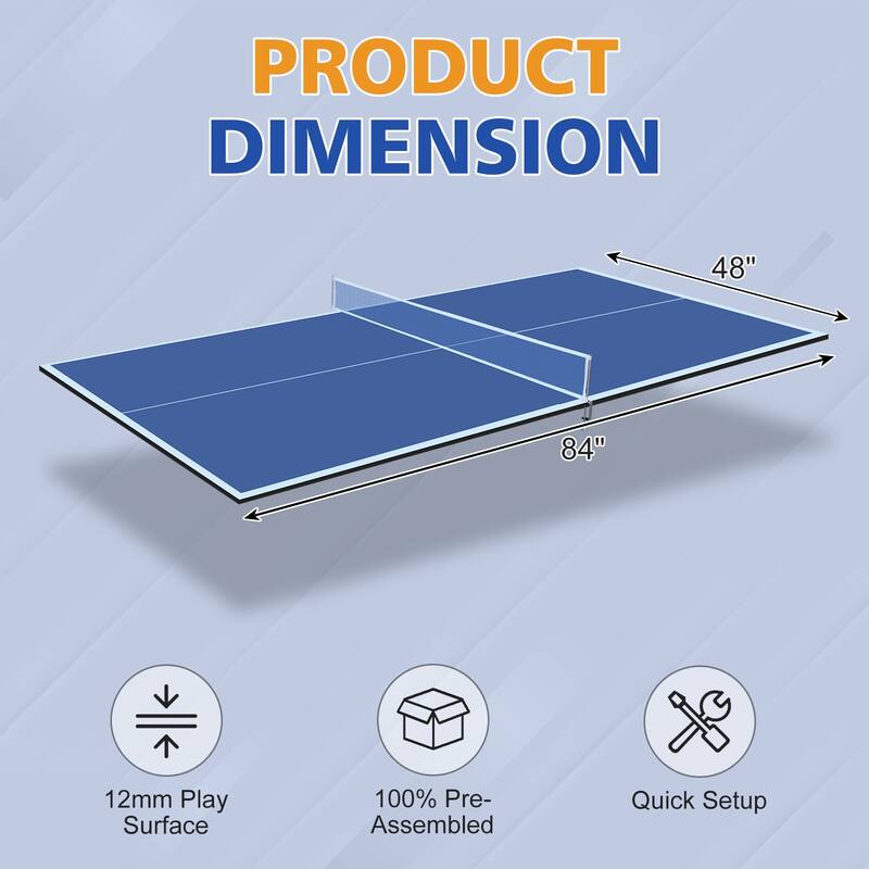7*4ft Blue Mid-Size Ping Pong Conversion Top Foldable & Portable Table Tennis Table Top for Indoor Games
