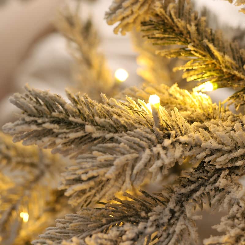Glitzhome 7.5ft/9ft Pre-Lit Flocked Full Fir Artificial Christmas Trees with Foot Pedal