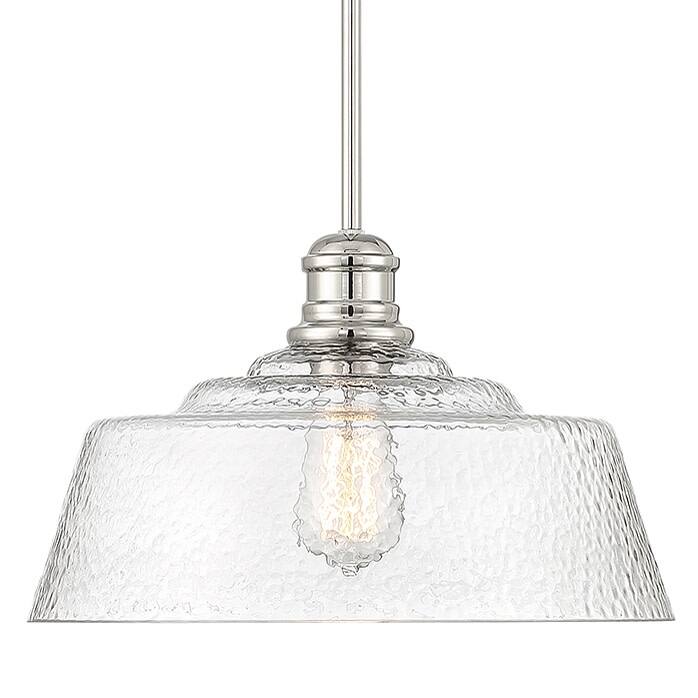 Bellevue SH23830 15" Wide Pendant with a patterned glass dome shade - Polished Nickel