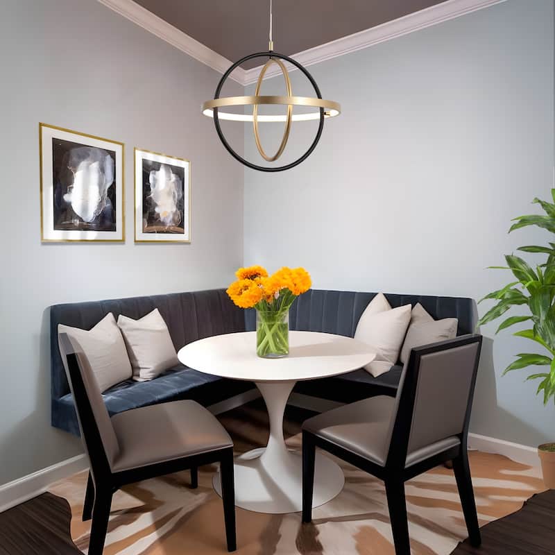 Modern Farmhouse LED Chandelier Black Gold Orb Pendant Light for Dining Room