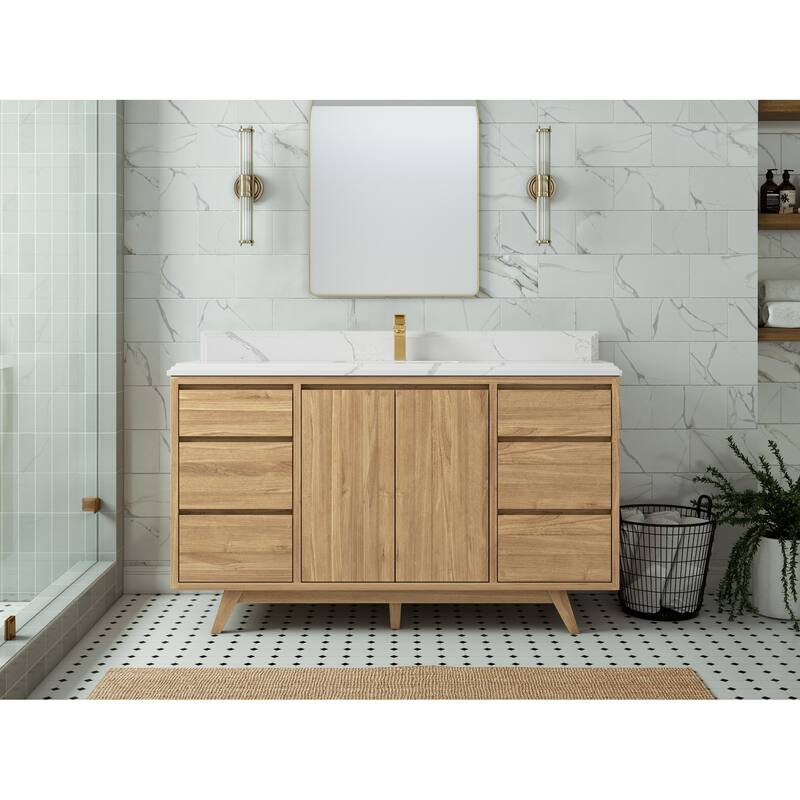 Willow Collections 60 in. W x 22 in. D Madison Teak Single Sink Bathroom Vanity with Countertop