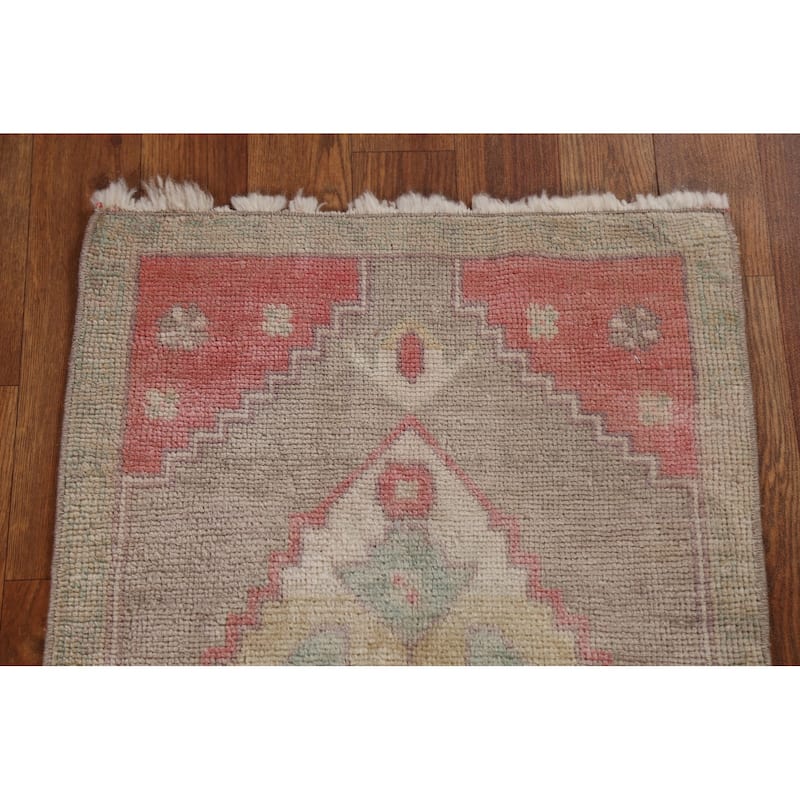 Vegetable Dye Oushak Turkish Oriental Wool Rug Handmade Foyer Carpet - 1'8" x 2'10"