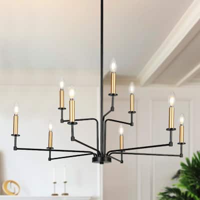 Modern Tradition 9-Light Chandeliers Black Gold Chandeliers Light Fixtures for Dining Room - 36.2 " × 17.3 "