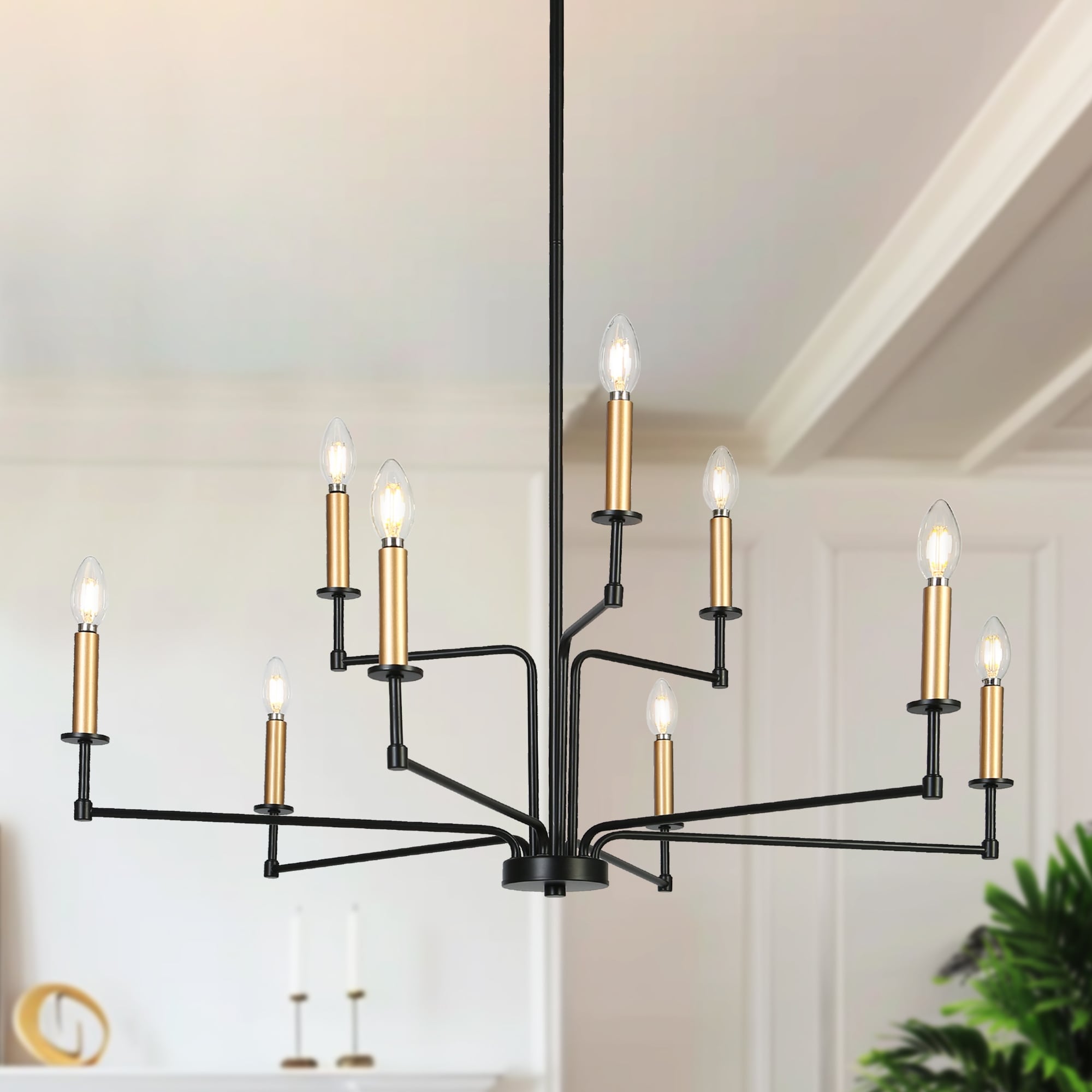 Modern Tradition 9-Light Chandeliers Black Gold Chandeliers Light Fixtures for Dining Room - 36.2 " × 17.3 "