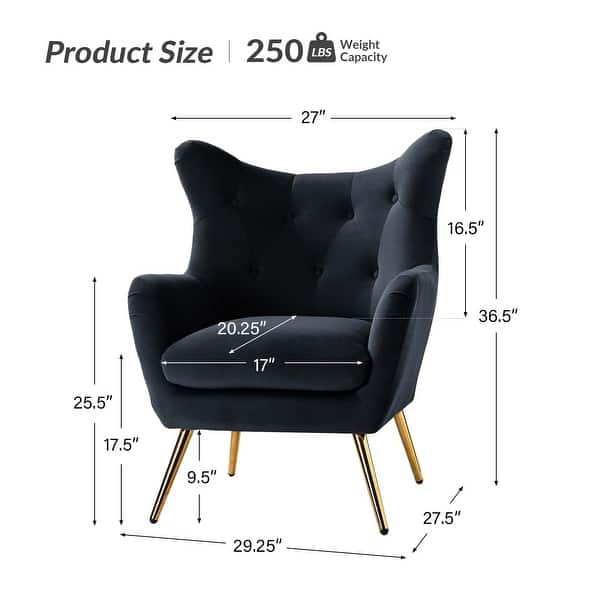 dimension image slide 8 of 16, Eusebio Modern Velvet Accent Chair with Tufted Wingback for Living Room Set of 2 by HULALA HOME