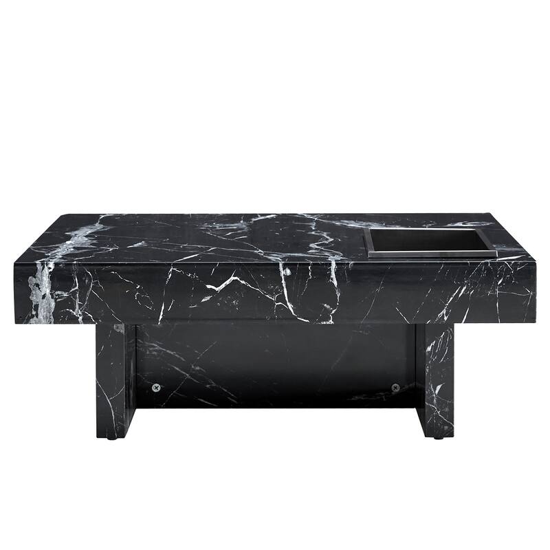 Modern and Practical Coffee Table with Black Patterns, Made of MDF Material, Blending Elegance and Natural Fashion.