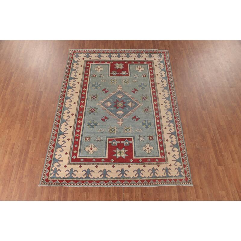 Geometric Kazak Oriental Area Rug Handmade Traditional Wool Carpet - 6'11" x 9'5"