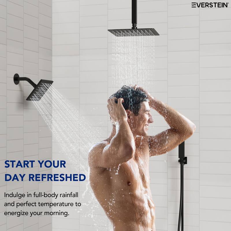 Thermostatic Shower Faucet, 12" High-Pressure Dual Showerheads System with Rough-In Valve