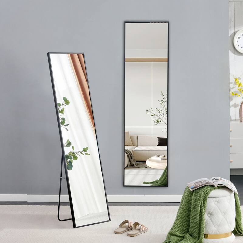Aluminum Alloy Metal Frame Wall Mounted Full Body Mirror - Black