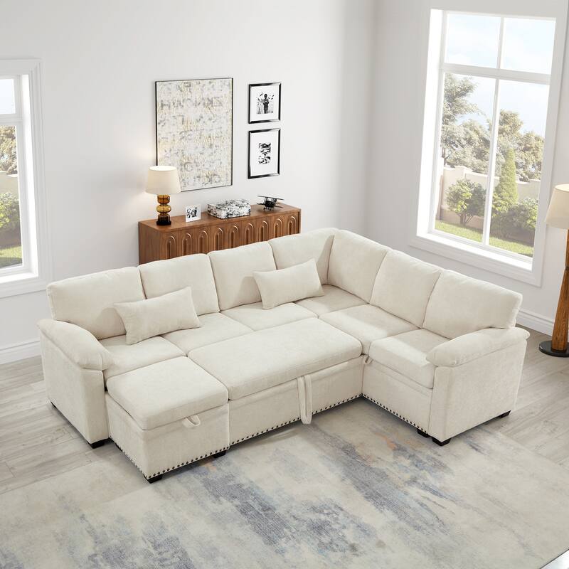 97" L-Shaped Corner Modular Sectional Sofa Couch with Storage Ottoman & 2 Pillows