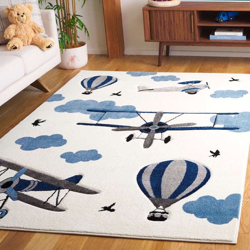 SAFAVIEH Carousel Kids Turi Airplane Rug - 8' x 10' - Ivory/Blue - Rectangle