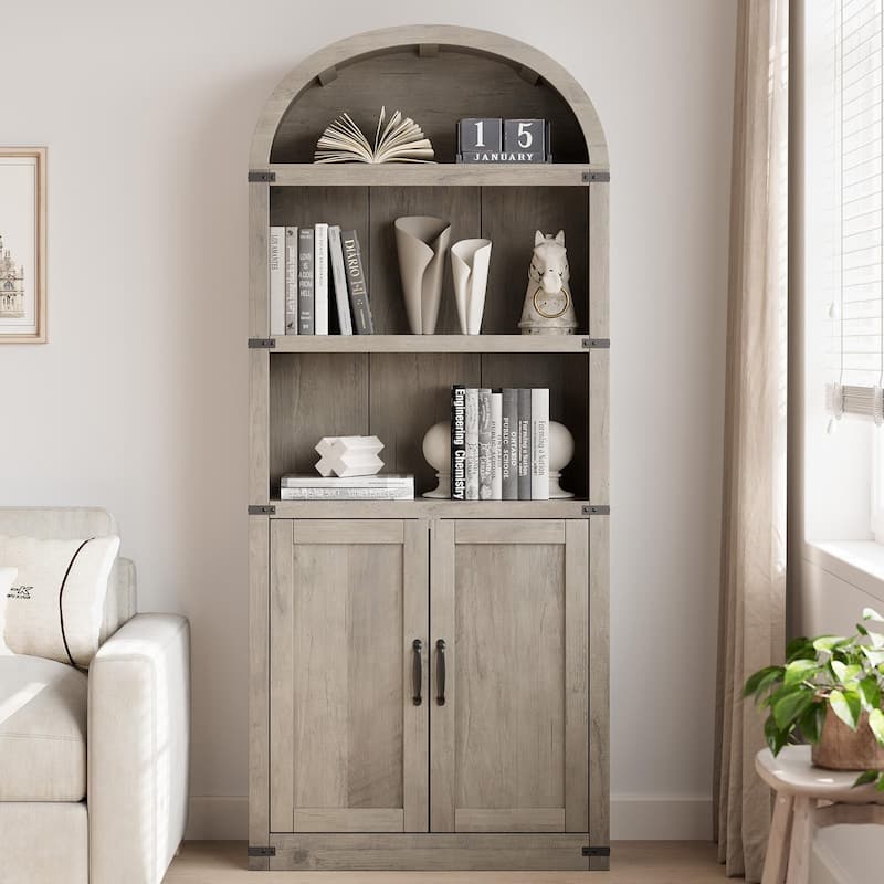 71.7" Tall Arched Bookshelf, 5-Tier Arched Display Cabinet with Storage Shelves