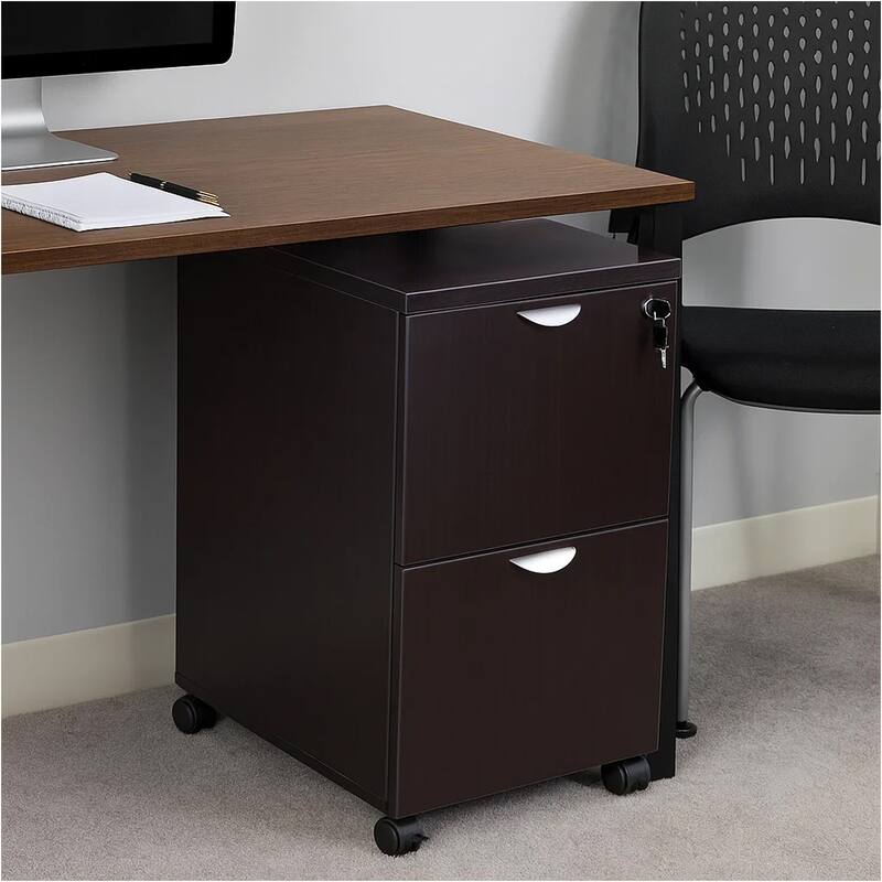 Kery 2 Drawer Mobile Pedestal File Cabinet with Lock, Mocha Brown