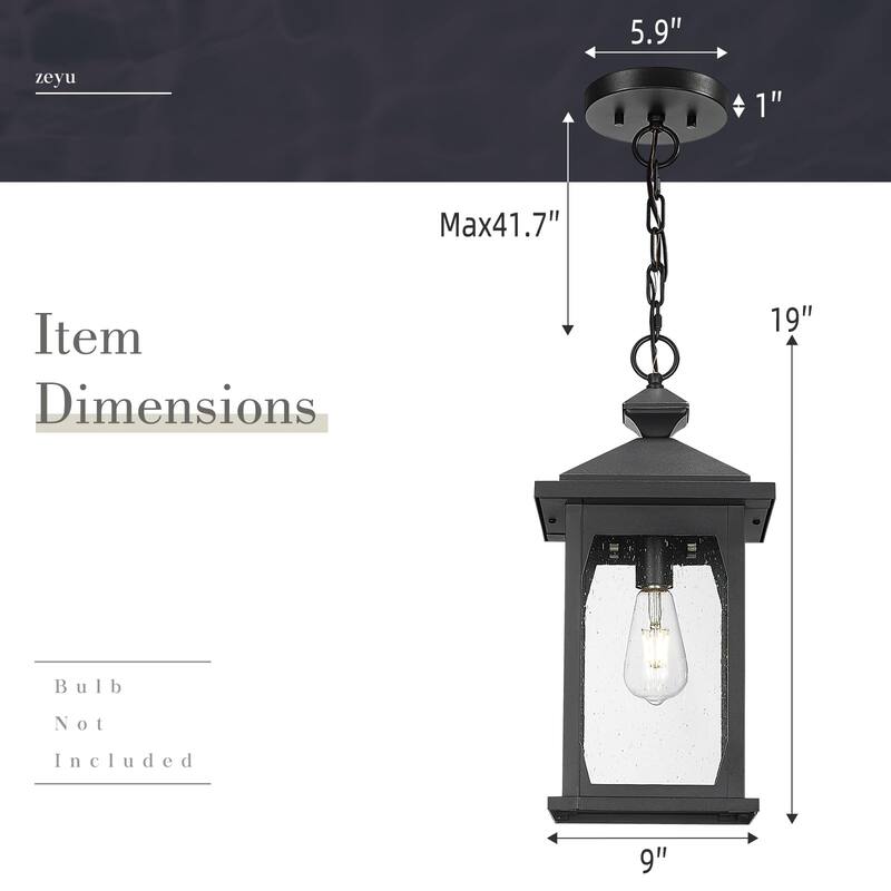 Modern 19" Black Porch Light - Aluminum & Seeded Glass