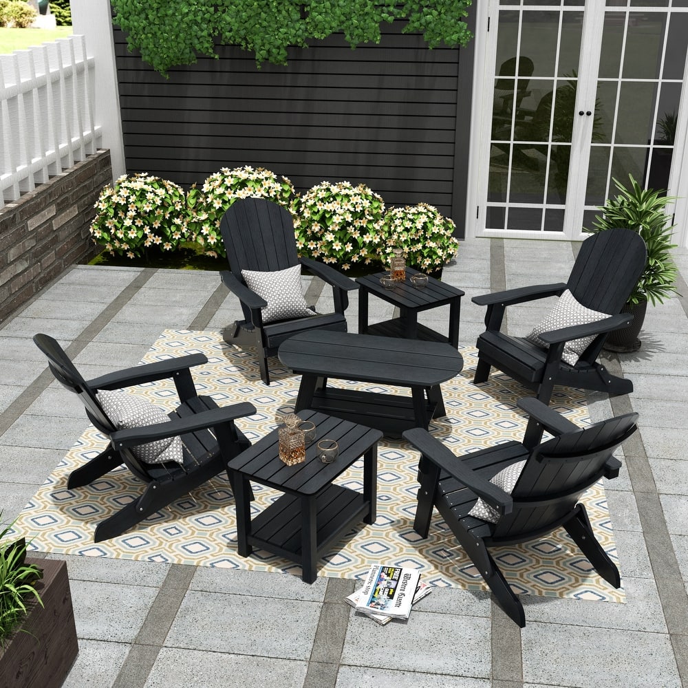 Vineyard HIPS Outdoor Folding Eco-Friendly All Weather Seashell Adirondack Chairs (7-Piece Conversation Set)