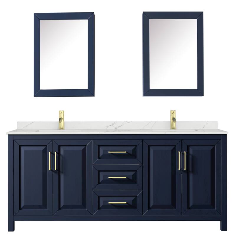 Daria 80-inch Double Vanity, Single Hole Quartz Top, Med Cabinets