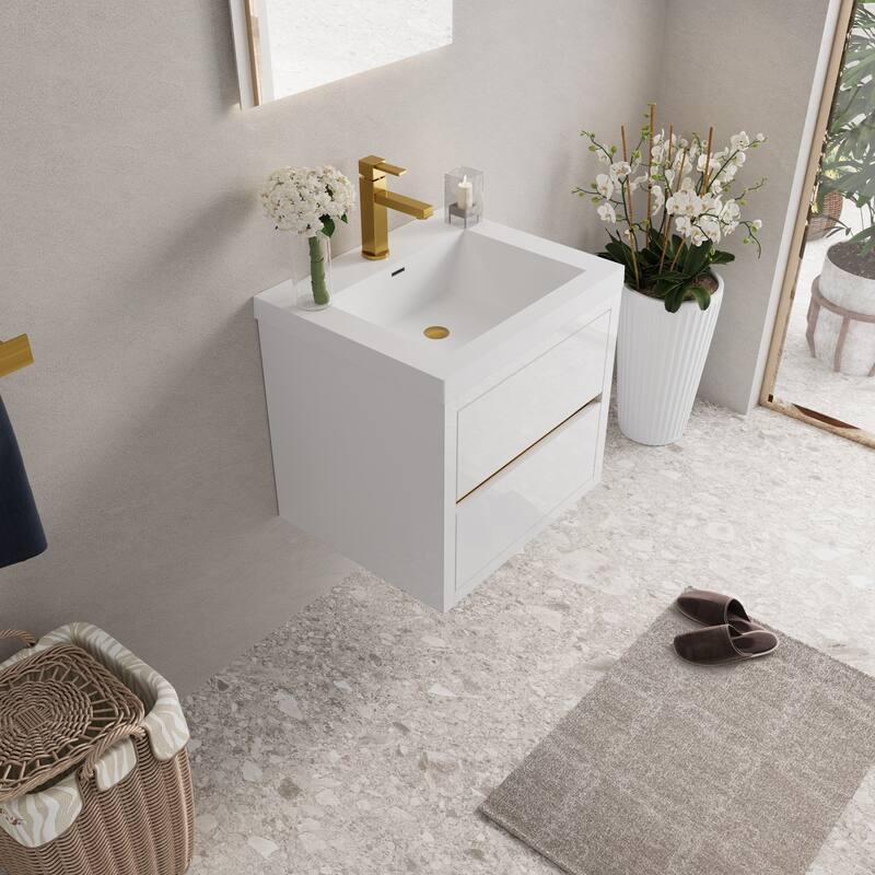 Wall-Mounted Bathroom Vanity with Stone Resin Top