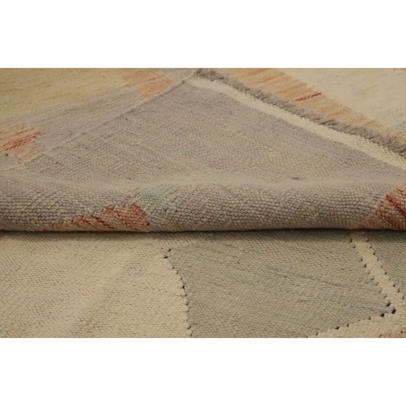 Hand Woven Oriental 100% Wool Carpet Southwestern Tribal Beige & Ivories Kilim Area Rug - 6' 7'' X 5' 10''