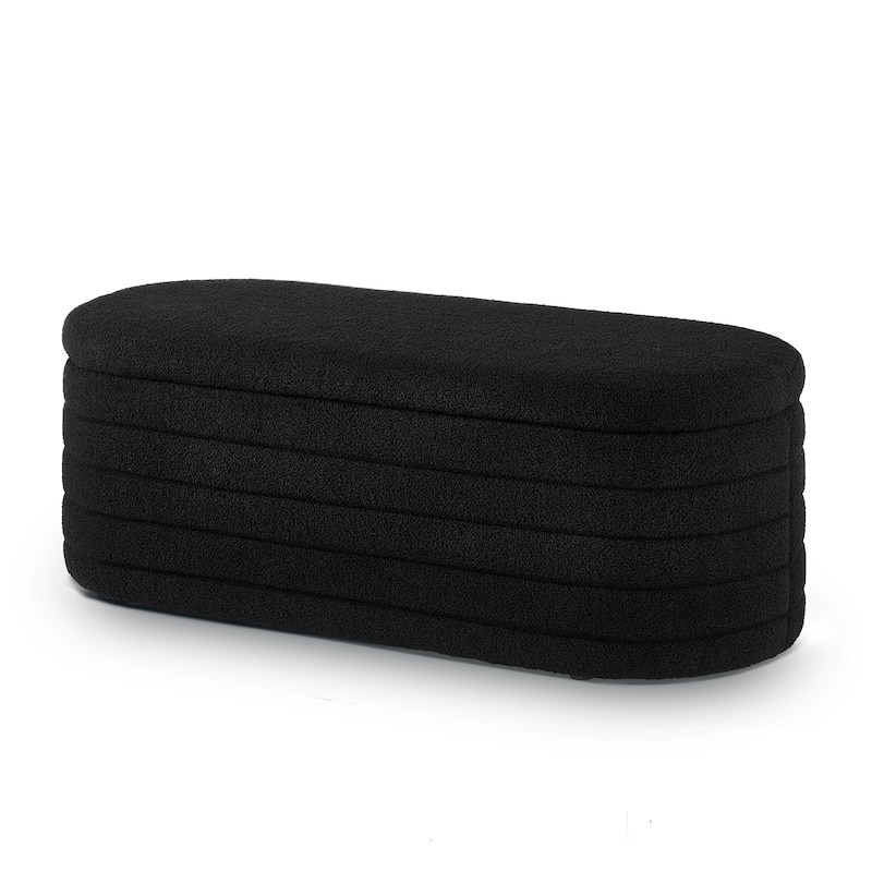 Teddy Fabric Upholstered Oval Storage Ottoman Bench, No assembly required