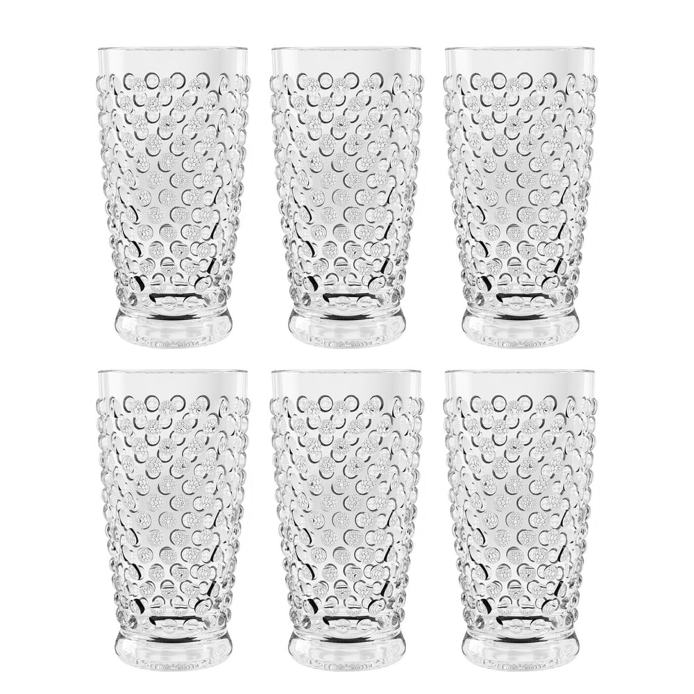 Abode Homewares Hobnail Acrylic Drinking Glasses - 20 oz - Set of 6