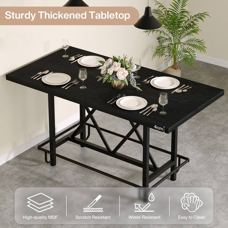 63" Long Wood Dining Table for 4-6 People, Farmhouse Dinner Table with Thick Tabletop, Kitchen Table with Footrest