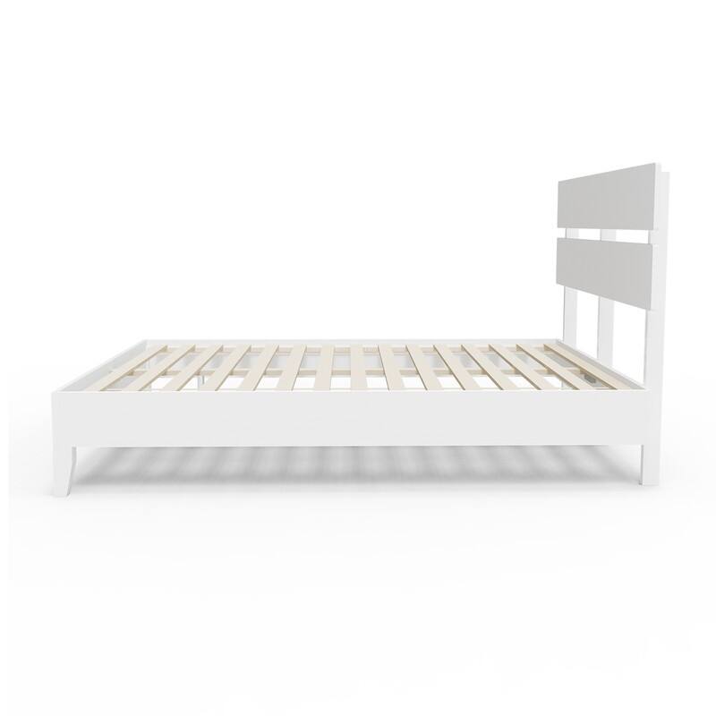 Modern Brown Solid Wood Platform Bed Frame with Headboard