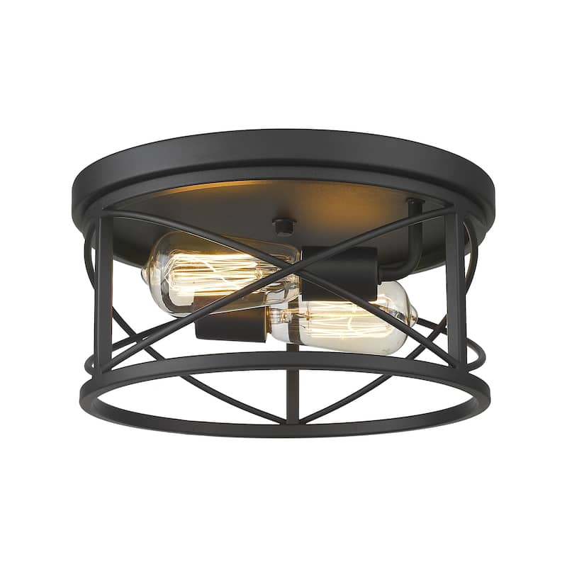 2-Light Industrial Flush Mount Ceiling Lights,Black Finish