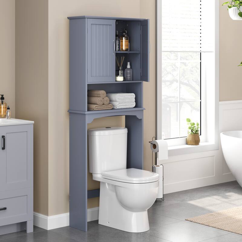 Yaheetech Bathroom Space Saving Organizer Over-the -Toilet with Adjustable Shelf for Bathroom - Grey