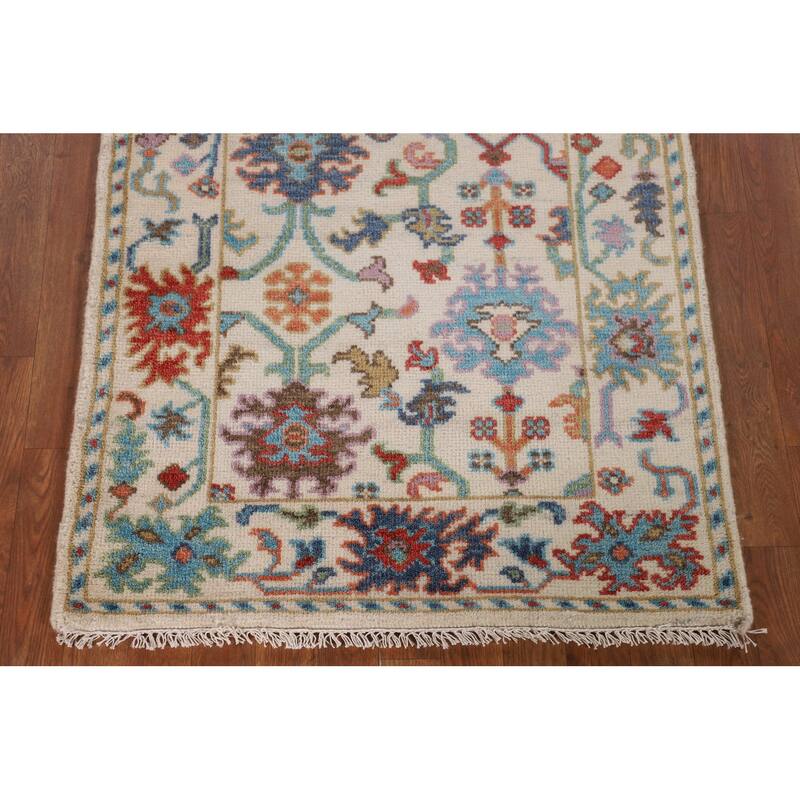 Ivory Floral Oushak Oriental Accent Rug Handmade Wool Carpet - 3'1"x 4'10"