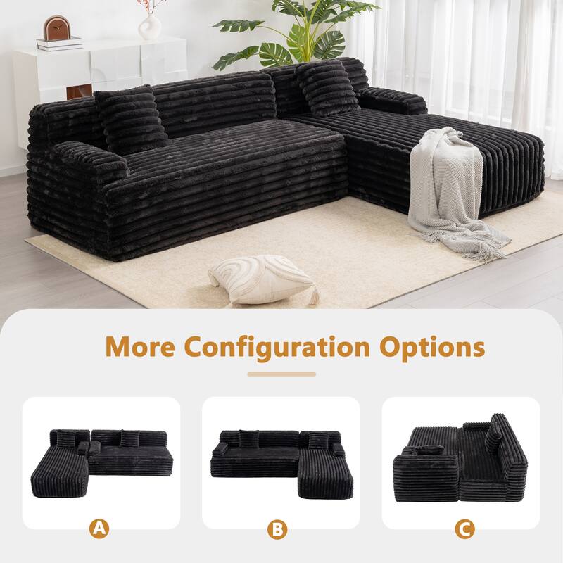Floor Recliner Sofa Bed Convertible L-shape Sectional Sofa, Cloud Upholstered Sleeper Couch Modular Chaise Lounge with 2 Pillows