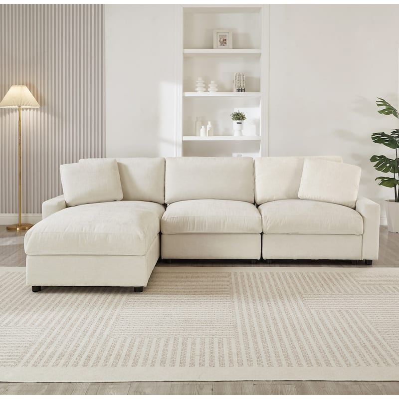 103.54" L-Shaped Sectional Sofa with Storage and Movable Ottoman - Beige