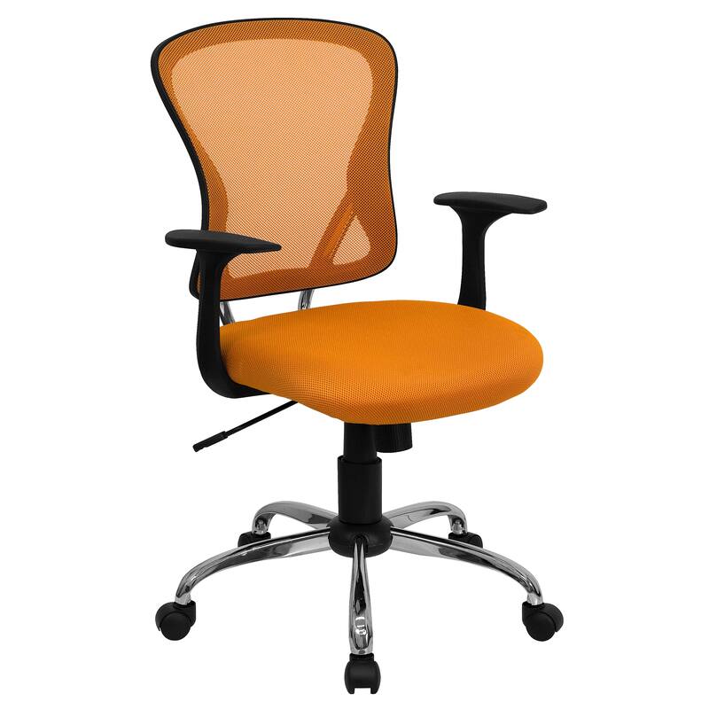 Mid-Back Mesh Swivel Task Office Chair with Chrome Base and Arms - Orange