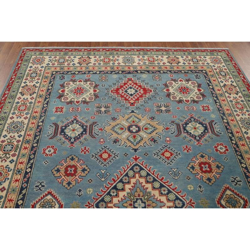 Light Blue Kazak Area Rug Handmade Oriental Wool Carpet - 6'8" x 9'10"