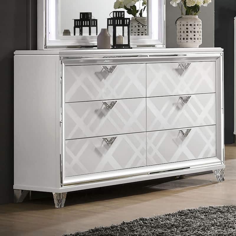 Bel Air Glam 64-inch Wide Wood 6-Drawer Dresser by Furniture of America - White