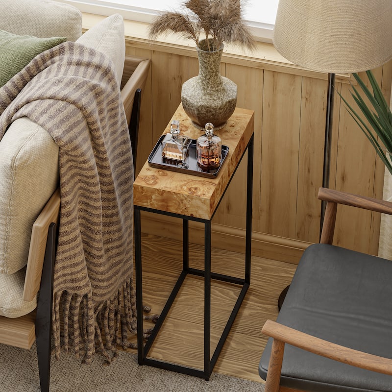 COZAYH Tall End Table with Burl Finish Wood Top & Metal Frame