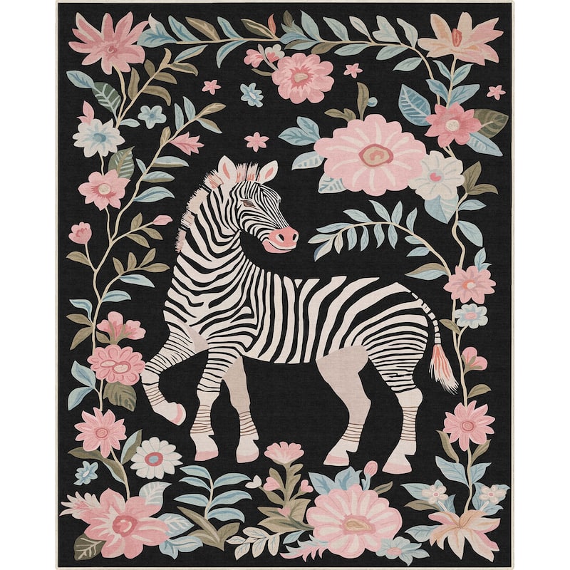 Well Woven Apollo Zebra Floral Animal Print Modern Flat Pile Area Rug