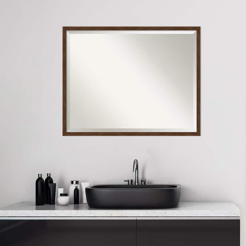 Beveled Wood Bathroom Wall Mirror - Carlisle Brown Narrow Frame - Carlisle Brown Narrow