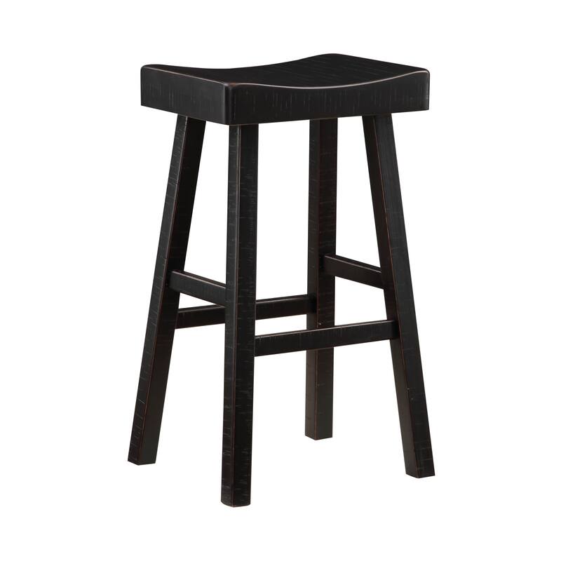 Casy 30 Inch Bar Height Stool, Saddle Seat, Black Solid Rubberwood Frame