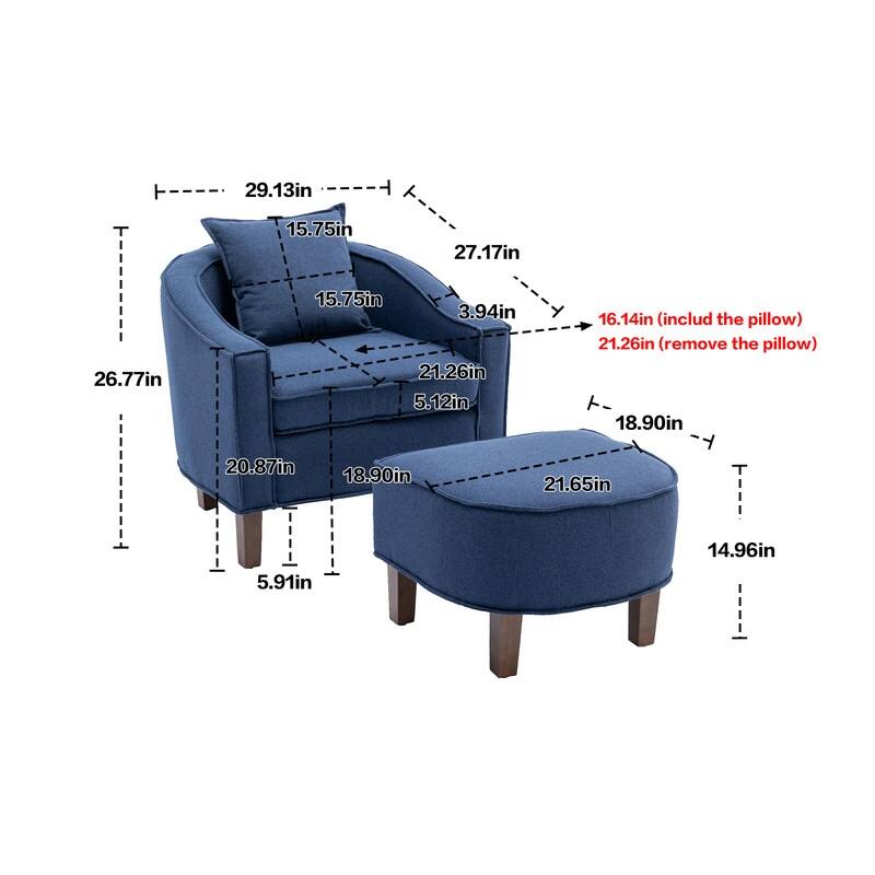 SEYNAR Mid Century Modern Barrel Chair Upholstered Club Accent Chair with Ottoman