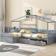 preview thumbnail 14 of 20, Twin Size House Platform Bed with 3 Storage Drawers, Wooden Daybed for 2, L -Shaped Double Bedframe with Roof & Fence