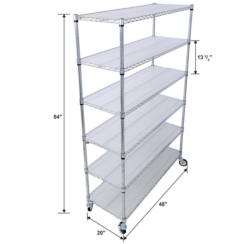6 Tier 6000lbs Capacity Adjustable Metal Storage Rack with Wheels