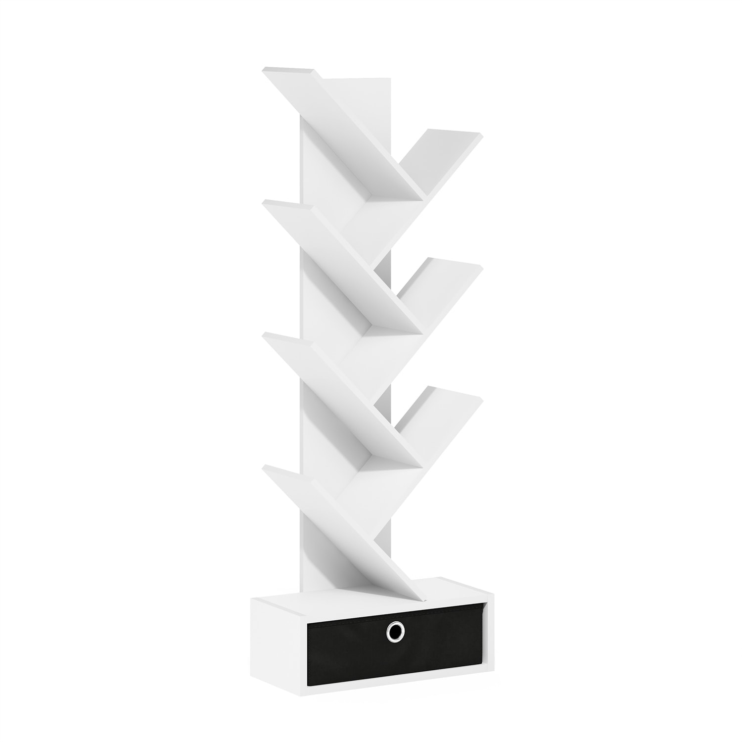 46.18 in. Tall White/Black Wood 7-Shelf Bookcase