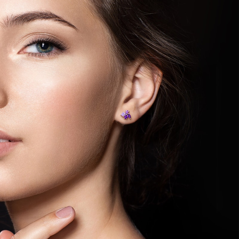 Miadora Multi-Gem Cluster Stud Earrings Sterling Silver