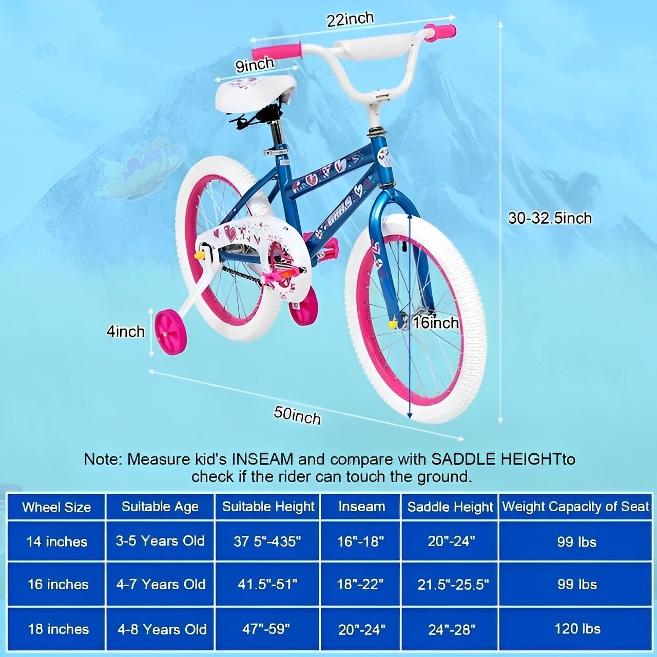 18 inch Kids Bike Bicycle for Girls with Auxiliary Wheels 5 7 Years 8 11 Years